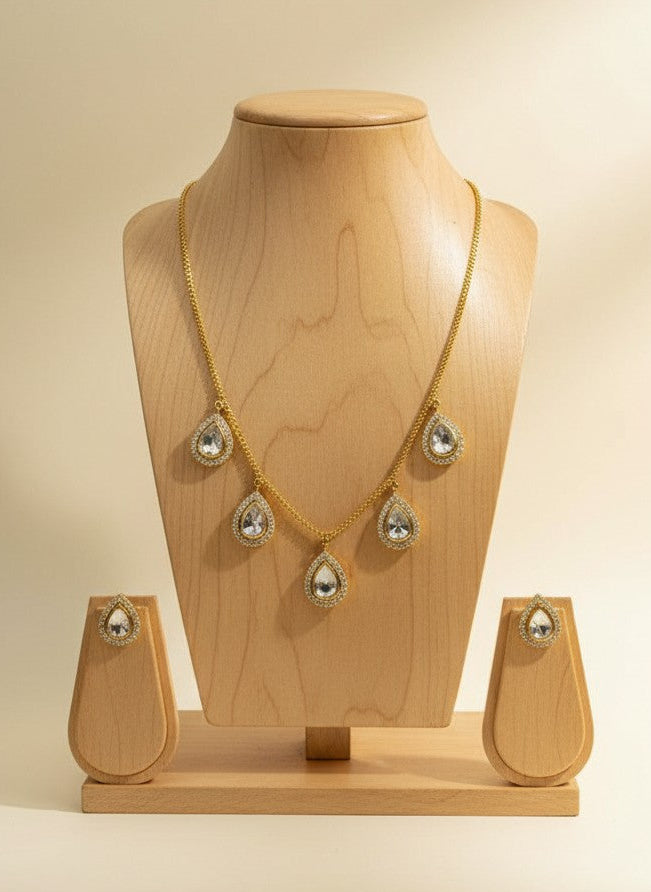 Polki Teardrop Gold Necklace & Stud Earring Set for Women - All Occasions wear