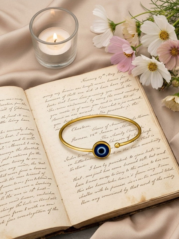 Pure Brass Evil Eye Open Cuff Adjustable Bracelet for Women – Everyday Wear