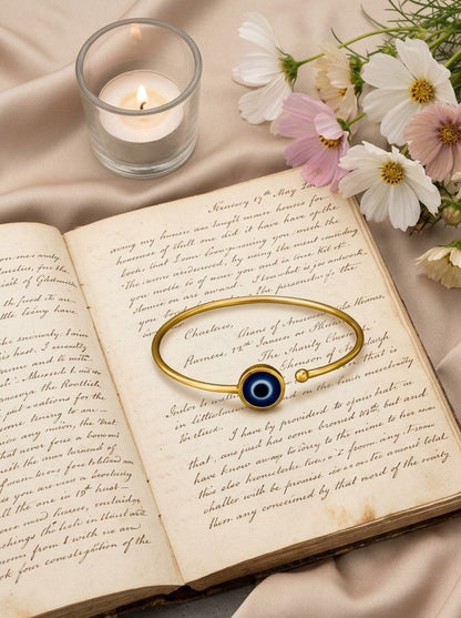 Pure Brass Evil Eye Open Cuff Adjustable Bracelet for Women – Everyday Wear