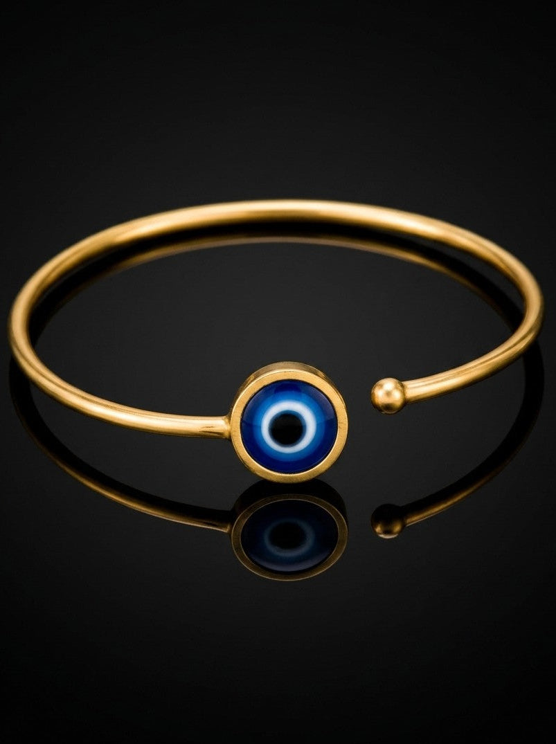 Pure Brass Evil Eye Open Cuff Adjustable Bracelet for Women – Everyday Wear