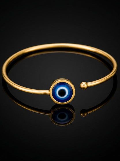 Pure Brass Evil Eye Open Cuff Adjustable Bracelet for Women – Everyday Wear