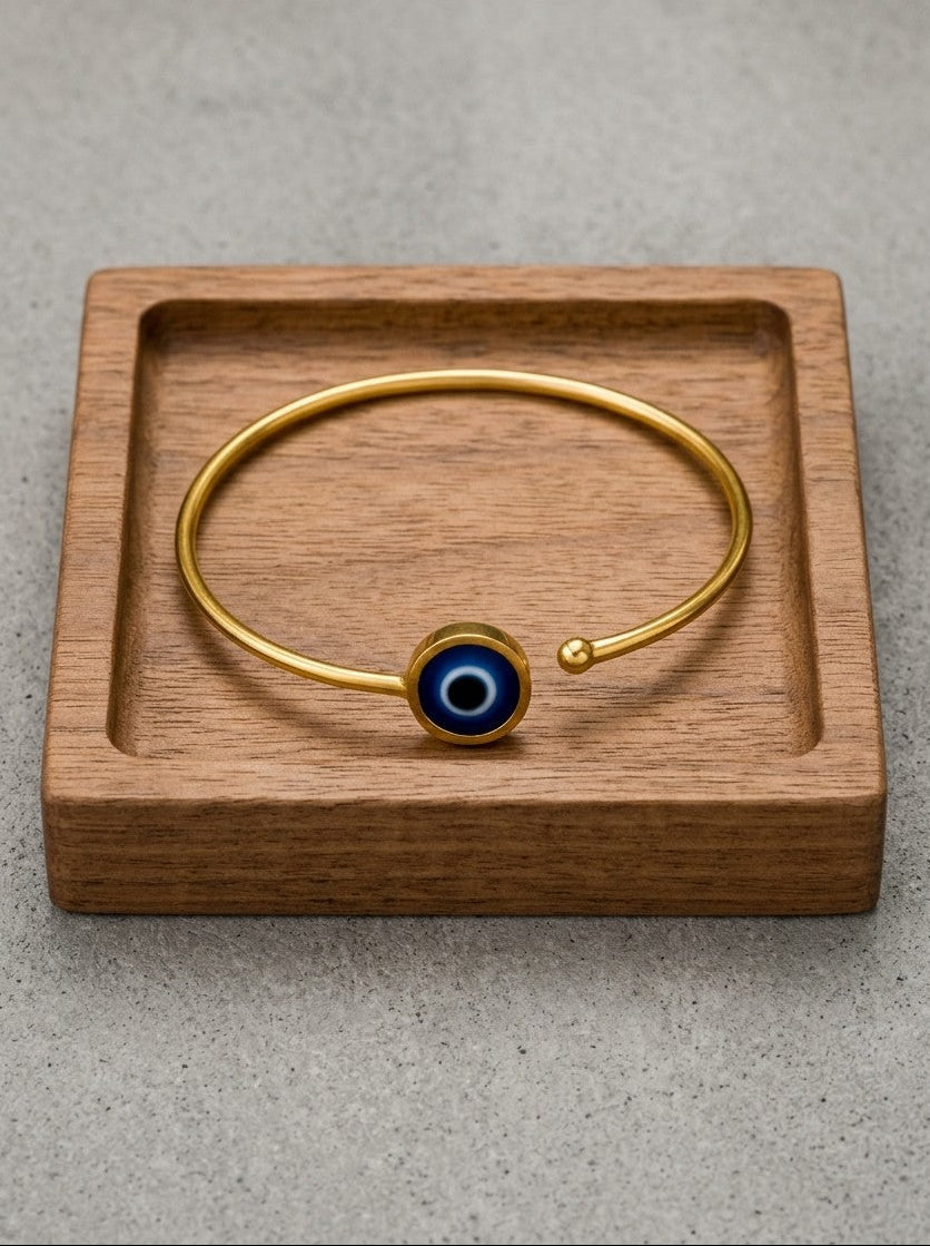 Pure Brass Evil Eye Open Cuff Adjustable Bracelet for Women – Everyday Wear