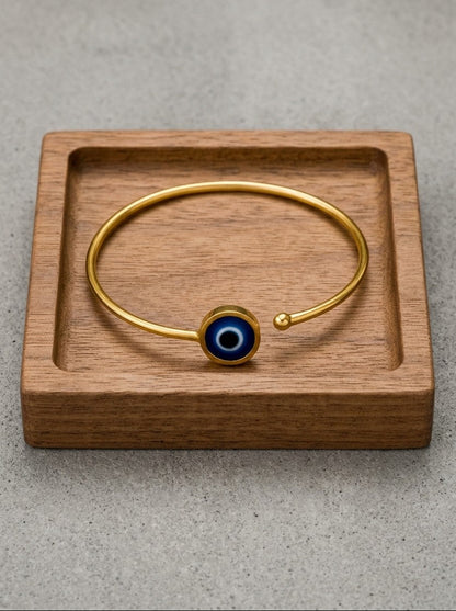 Pure Brass Evil Eye Open Cuff Adjustable Bracelet for Women – Everyday Wear