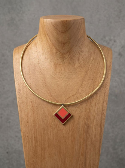 Pure Brass Hasli Neckpiece with Geometric Enamel Pendant for Women - Fusion Contemporary Wear