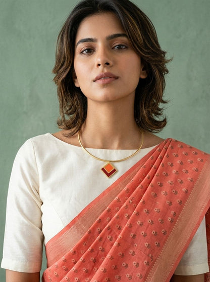 Pure Brass Hasli Neckpiece with Geometric Enamel Pendant for Women - Fusion Contemporary Wear
