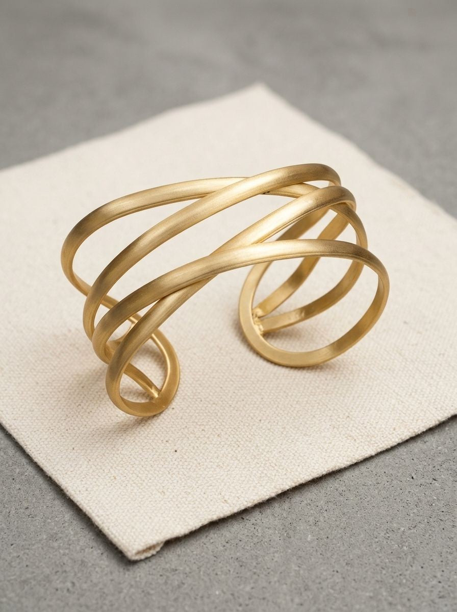 Pure Brass Inter-Woven Multi-Wire Open Cuff Bracelet for Women - Statement Piece