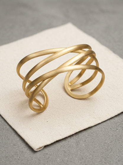 Pure Brass Inter-Woven Multi-Wire Open Cuff Bracelet for Women - Statement Piece