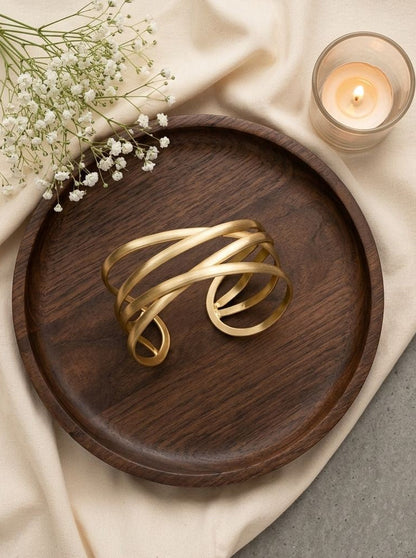 Pure Brass Inter-Woven Multi-Wire Open Cuff Bracelet for Women - Statement Piece