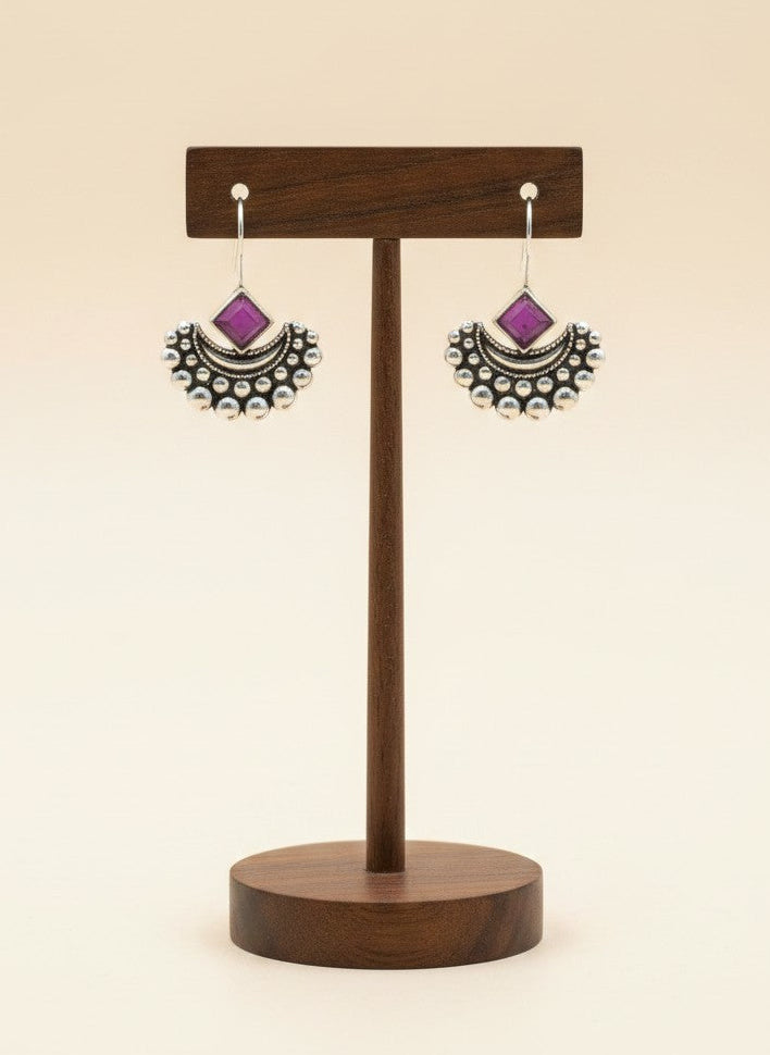 Rani Hook Chandbali Earrings with Dark Pink Stone Accent for Women - Everyday Wear
