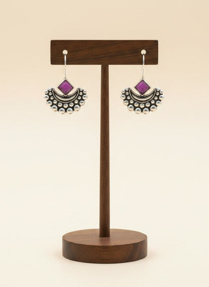 Rani Hook Chandbali Earrings with Dark Pink Stone Accent for Women - Everyday Wear