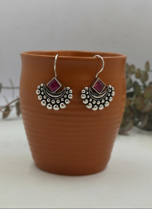 Rani Hook Chandbali Earrings with Dark Pink Stone Accent for Women - Everyday Wear