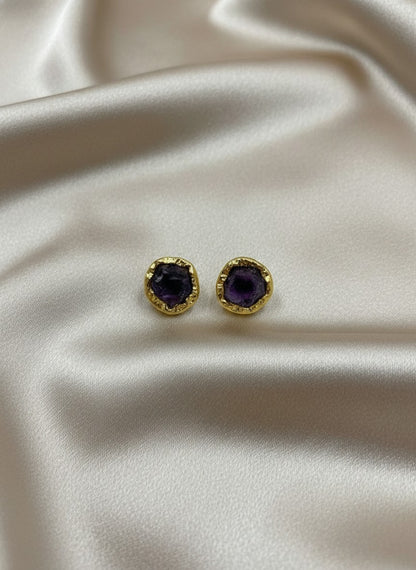 Raw Amethyst Gold Stud Earrings for Women - All Occasion wear