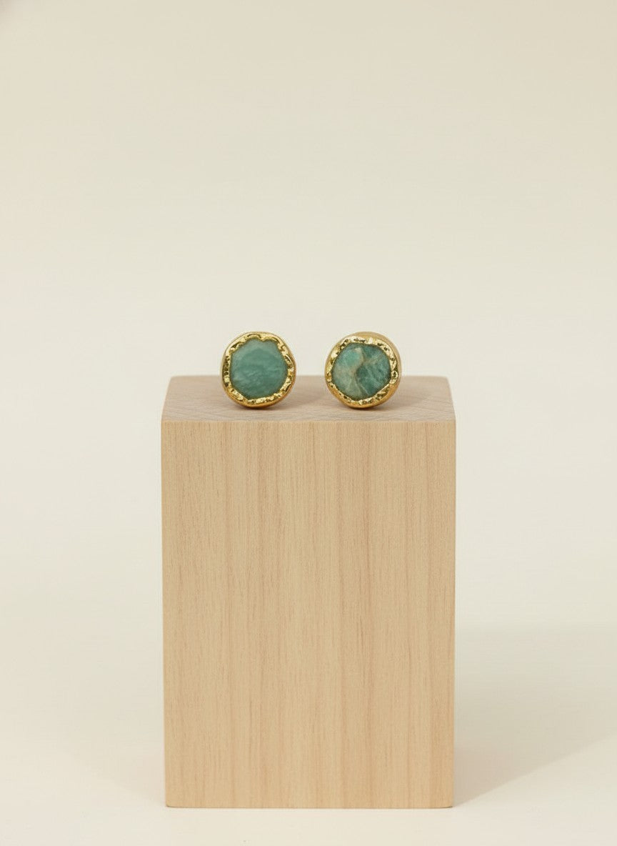 Raw Green Aventurine Gold Stud Earrings for Women - All Occasion wear