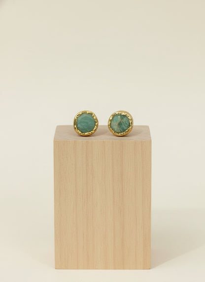 Raw Green Aventurine Gold Stud Earrings for Women - All Occasion wear