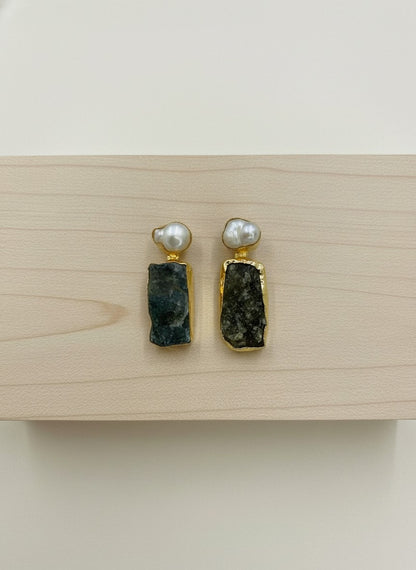 Raw Stone & Baroque Pearl Gold Statement Earrings for Women - All occasion wear