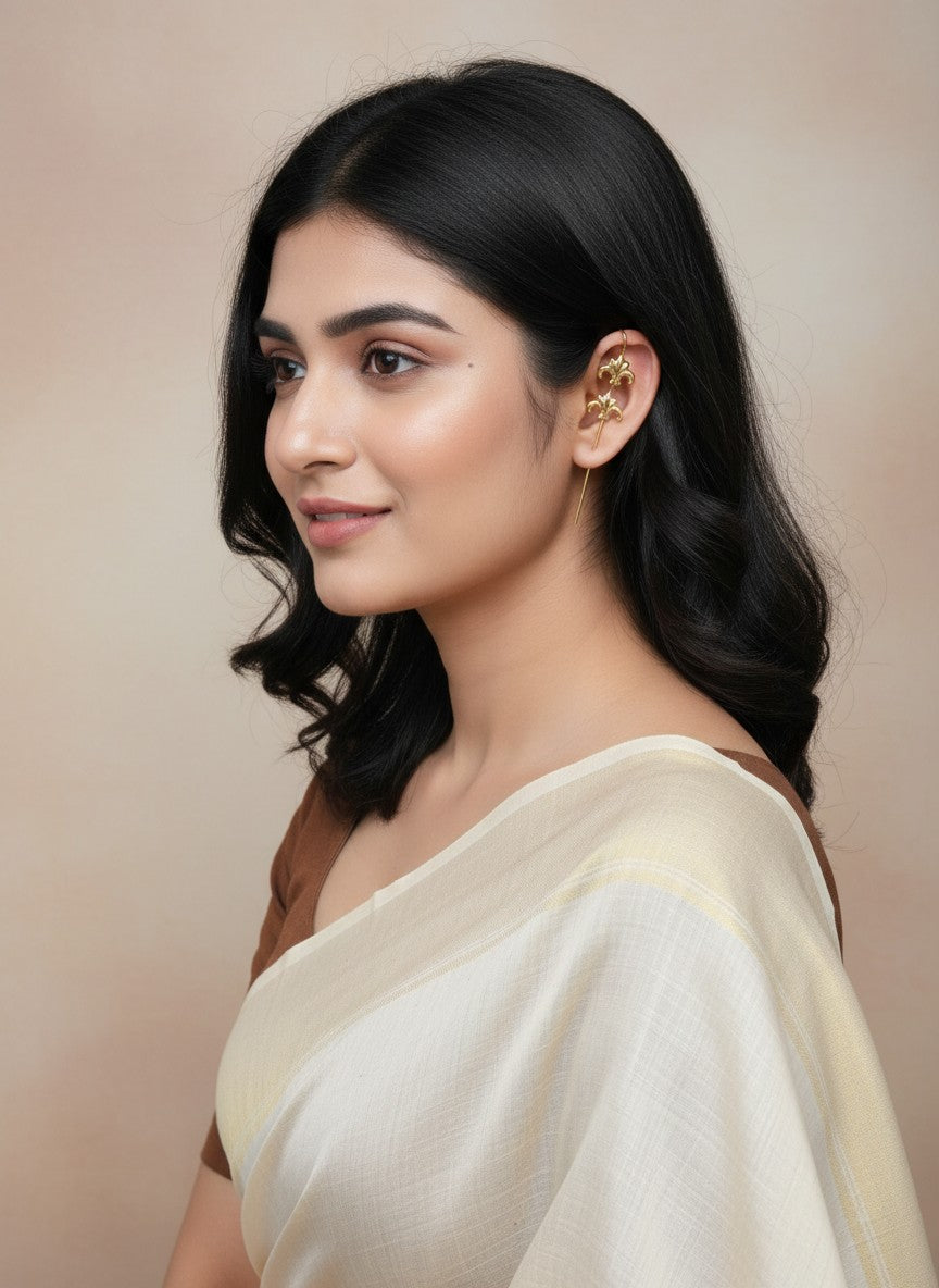 Royal Fleur Gold Pierced Ear Cuff Earring for Women - All occasion wear