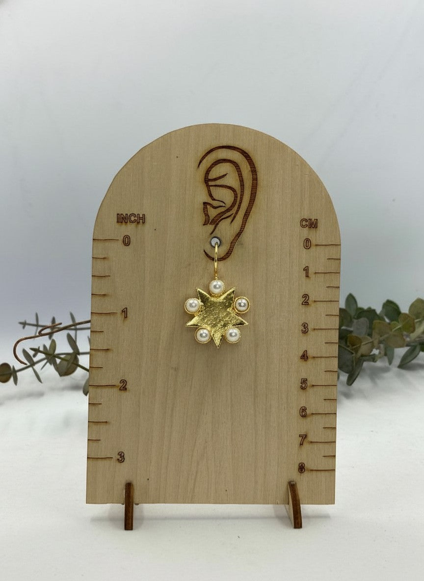 Gold-Plated Starburst Pearl Drop Hook Earrings for Women - Everyday Office Casual Wear