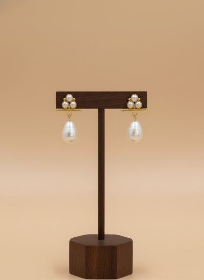 Gold-Plated Pearl Drop Earrings with Pearl Cluster Stud Detail for Women - Everyday Casual Wear