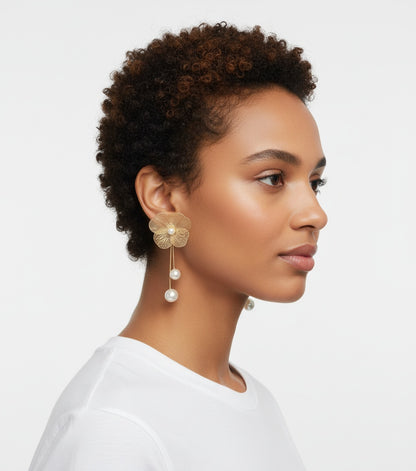Trendy Pearl Floral Dangler Earring for Women
