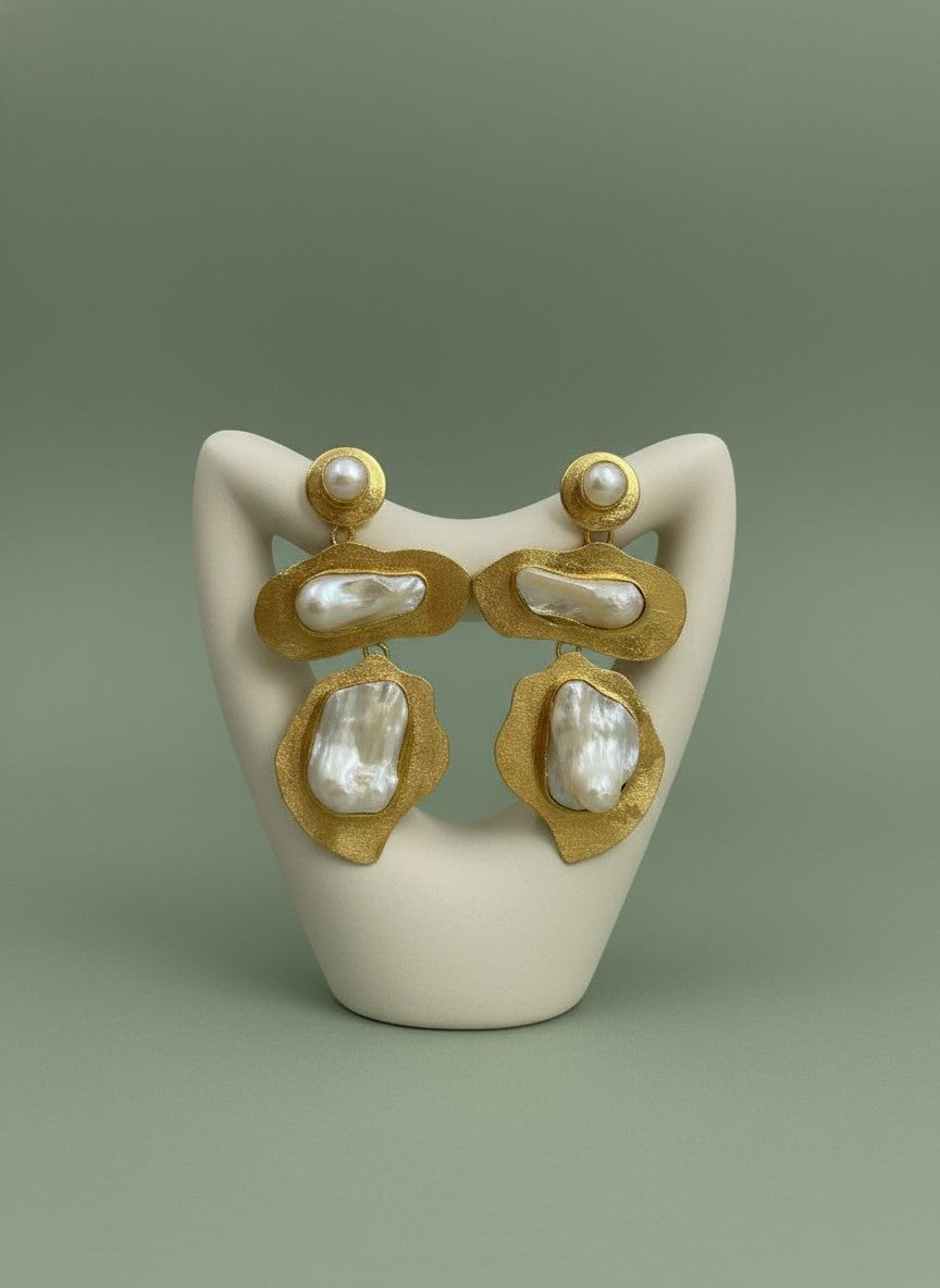 Sculpted Baroque Pearl Statement Drop Earrings