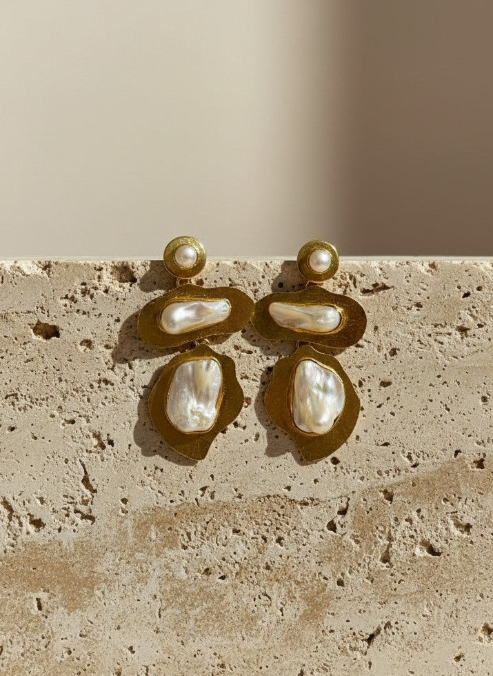 Sculpted Baroque Pearl Statement Drop Earrings