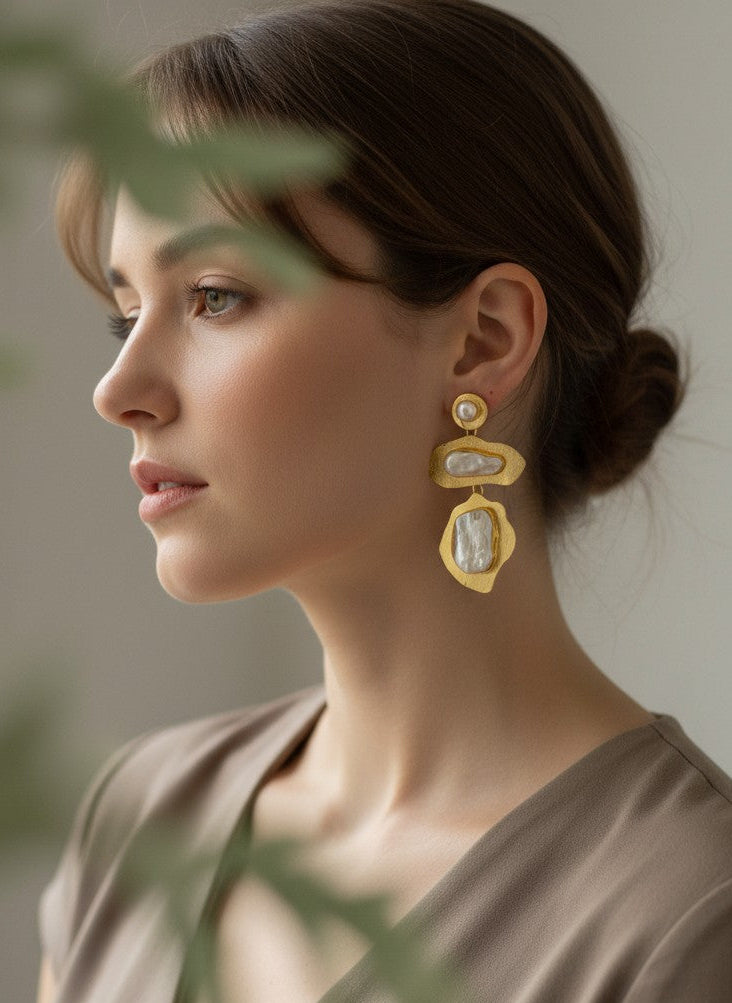 Sculpted Baroque Pearl Statement Drop Earrings