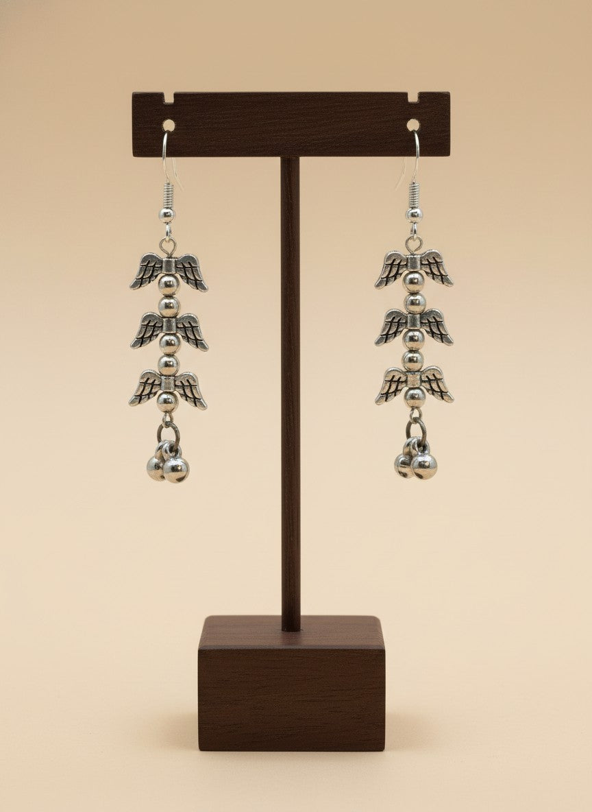 Silver Oxidized Angel Wing Dangler Earrings for Women - Casual Everyday Wear