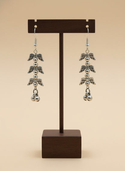 Silver Oxidized Angel Wing Dangler Earrings for Women - Casual Everyday Wear