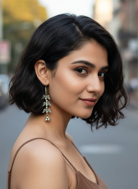 Silver Oxidized Angel Wing Dangler Earrings for Women - Casual Everyday Wear