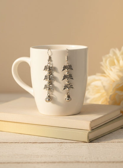 Silver Oxidized Angel Wing Dangler Earrings for Women - Casual Everyday Wear