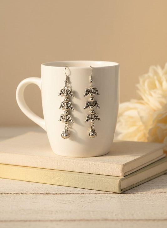 Silver Oxidized Angel Wing Dangler Earrings for Women - Casual Everyday Wear