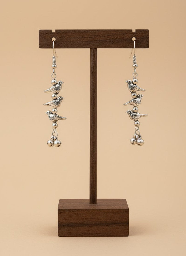 Silver Oxidized Bird Charm Dangler Hook Earrings for Women - Casual Wear