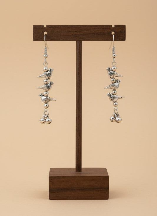 Silver Oxidized Bird Charm Dangler Hook Earrings for Women - Casual Wear