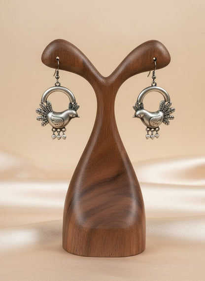 Silver Oxidized Bird Hook Earrings for Women - Everyday Wear 