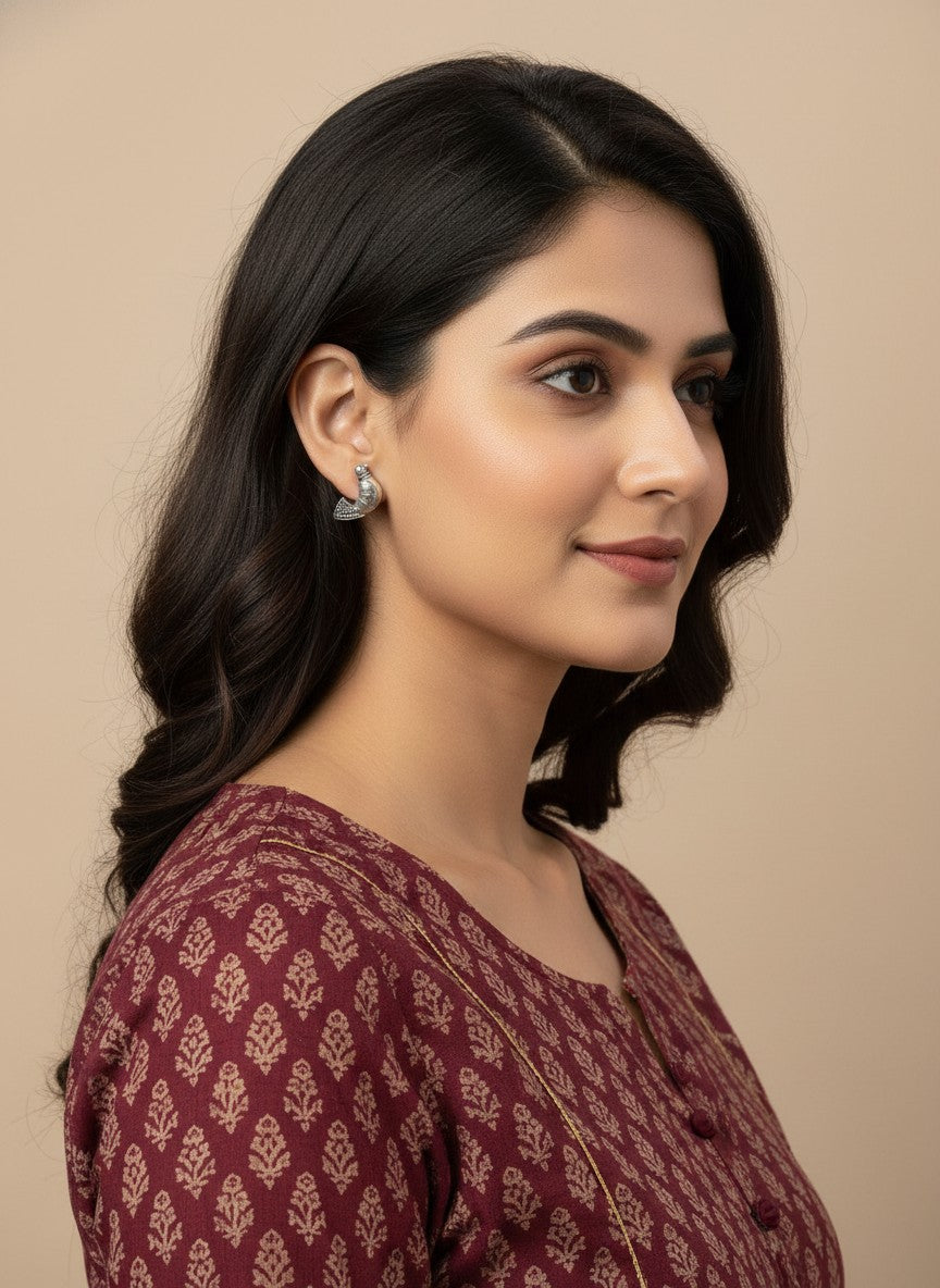 Silver Oxidized Bird Motif Statement Stud Earrings for Women - All Occasions