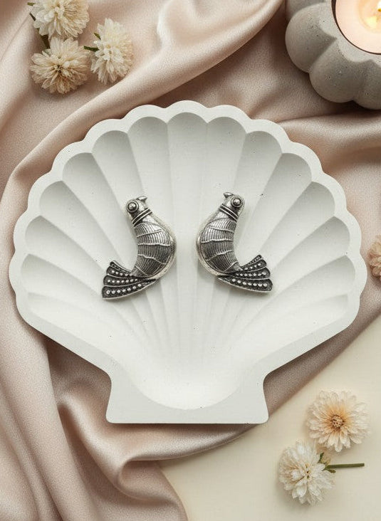 Silver Oxidized Bird Motif Statement Stud Earrings for Women - All Occasions