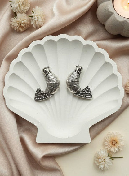 Silver Oxidized Bird Motif Statement Stud Earrings for Women - All Occasions