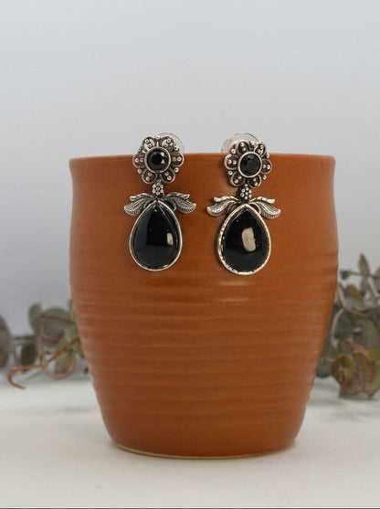 Silver Oxidized Black Monalisa Stone Drop Earrings for Women – Everyday Earrings