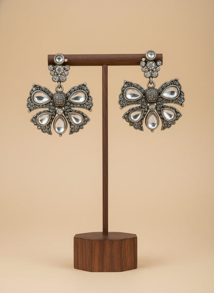 Silver Oxidized Butterfly with Stone Embellishment Statement Earrings for Women - All Occasion Wear