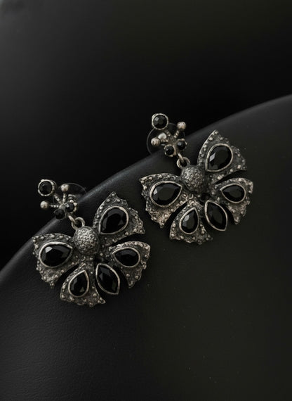Silver Oxidized Butterfly with Stone Embellishment Statement Earrings for Women - All Occasion Wear