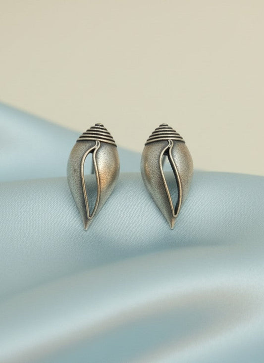 Silver Oxidized Conch Shell Inspired Stud Earrings for Women - Everyday Wear