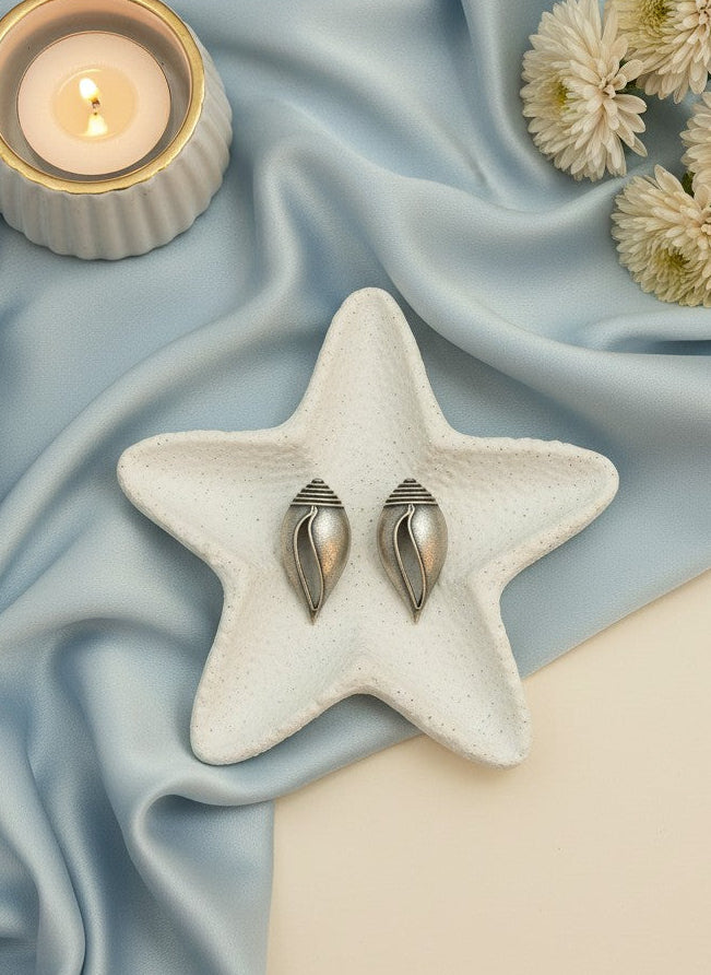 Silver Oxidized Conch Shell Inspired Stud Earrings for Women - Everyday Wear