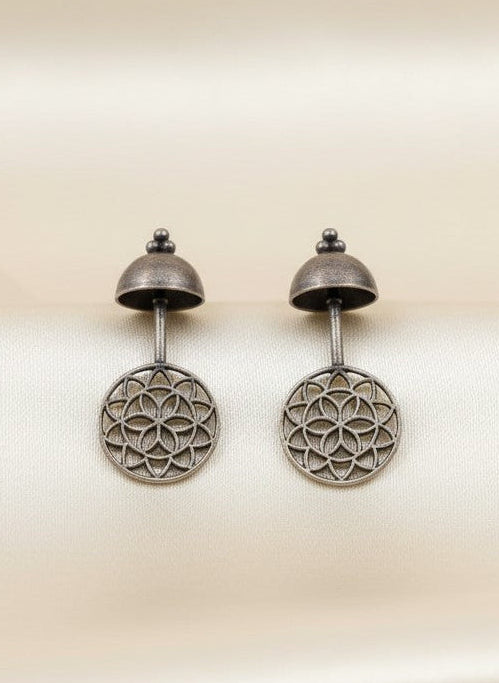 Silver Oxidized Filigree Disc Drop Earrings for Women - All Occasions wear