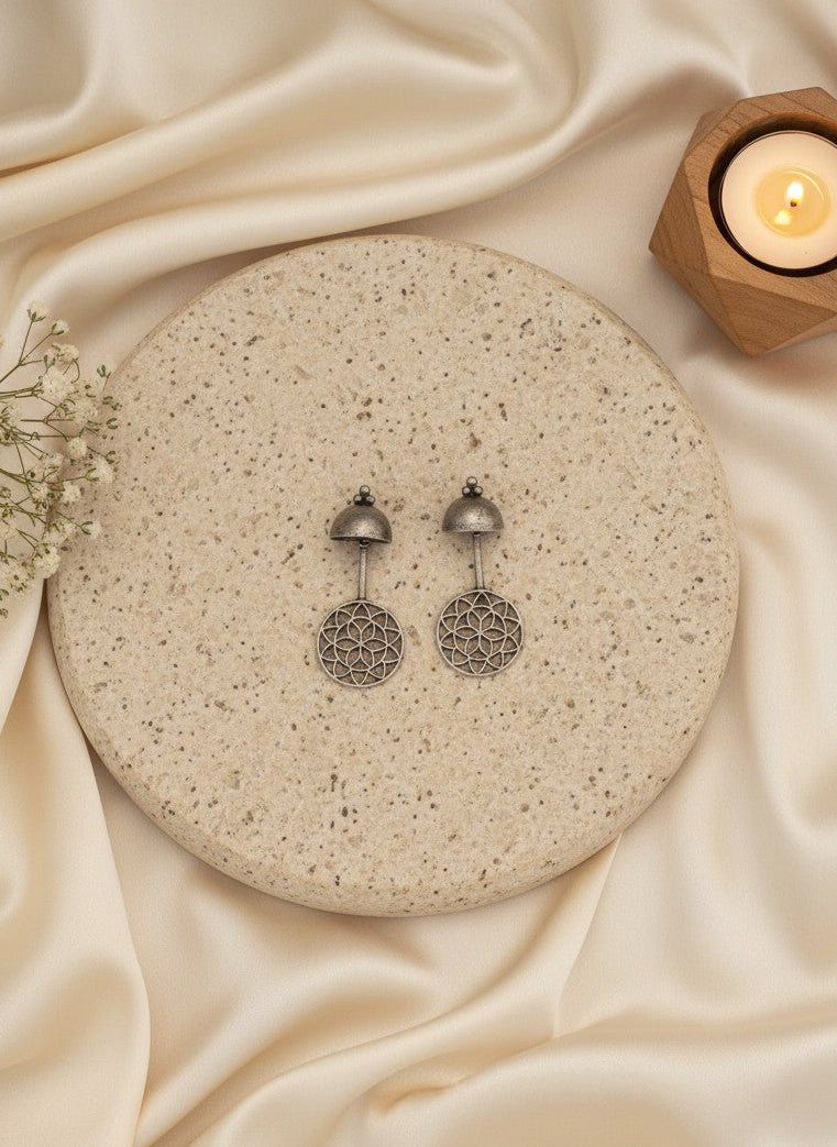 Silver Oxidized Filigree Disc Drop Earrings for Women - All Occasions wear