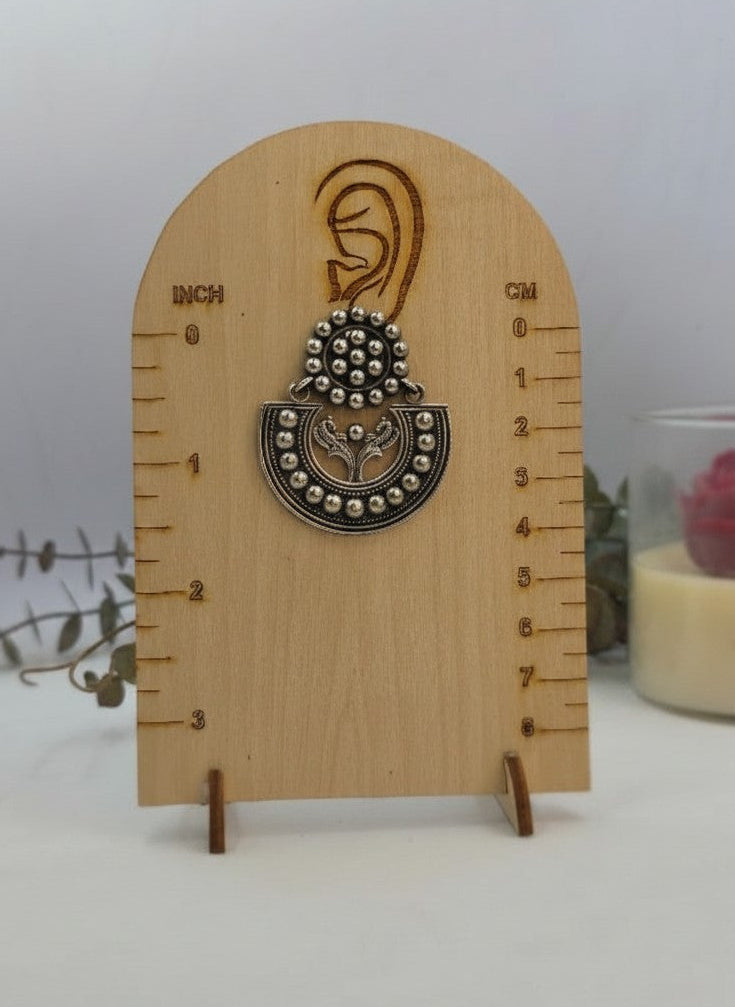 Silver Oxidized Floral Chandbali Earrings with Silver Beads detailing for Women - Special Occasions