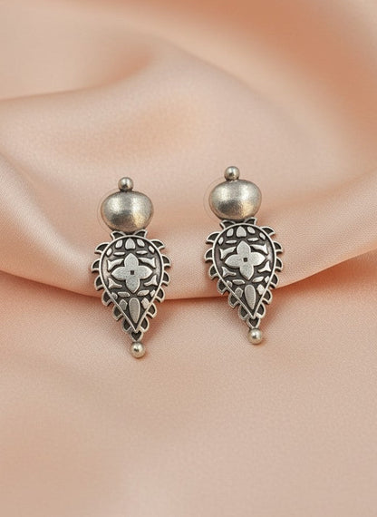 Silver Oxidized Floral Filigree Stud Earrings for Women - Everyday Wear