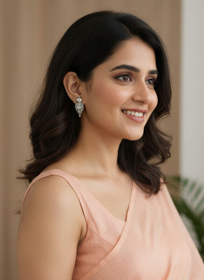 Silver Oxidized Floral Filigree Stud Earrings for Women - Everyday Wear