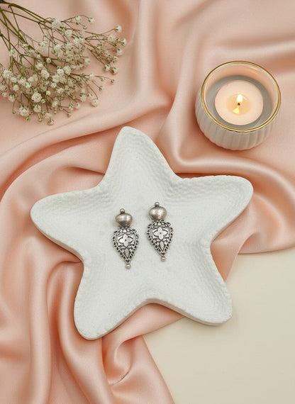 Silver Oxidized Floral Filigree Stud Earrings for Women - Everyday Wear