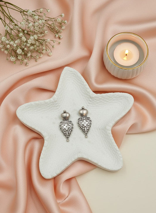 Silver Oxidized Floral Filigree Stud Earrings for Women - Everyday Wear