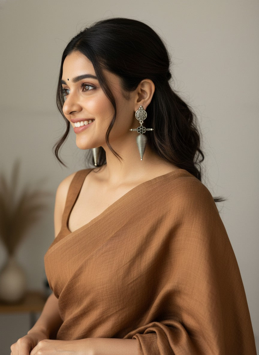 Silver Oxidized Floral Tribal Cone Drop Earrings for Women - All Occasions wear 